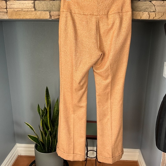 Retro 70s Vibes Metallic Wide Leg Pants Glitter Anthro Tracy Reese Orange Gold 8 - Picture 6 of 8